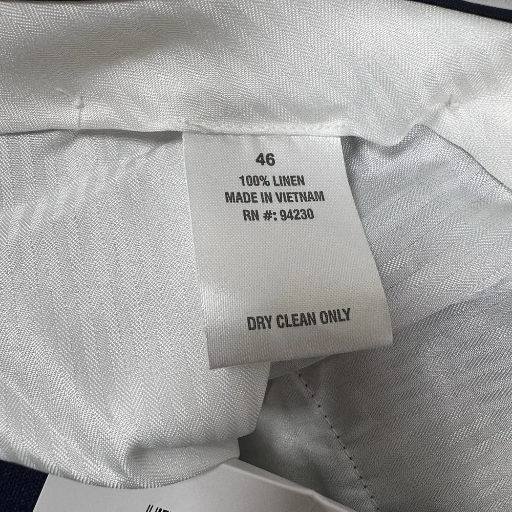 Paul Frederick Pants Mens 46 Navy Blue 100% Linen UNHEMMED City Travel NEW